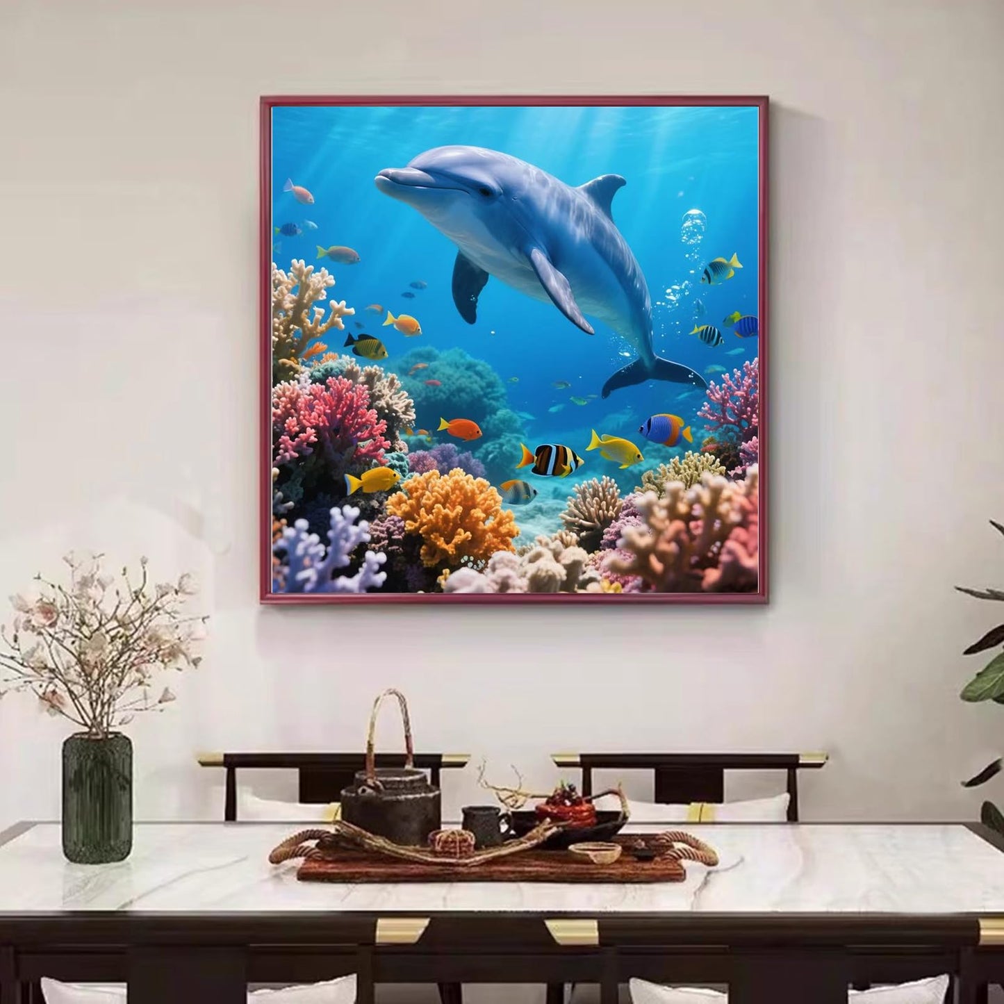 Lvmuu Sea Dolphin Diamond Art Kits for Adults, 5D DIY Full Drill Square Diamonds Painting Kit for Beginners Paint By Numbers Dot Shiny Beads Gem Art Craft Home Decor 16x16in