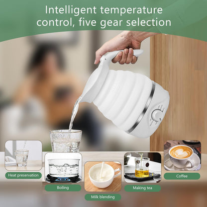 Xfbaozxy Travel Foldable Electric Kettle, Collapsible Kettle Travel Electric Collapsible Electric Tea Kettle Food Grade Silicone 850W Fast Boiling Water, 110V 700ml (White)