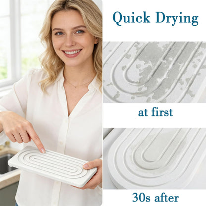 2 PCS Water Absorbing Stone Tray for Sink, Quick Drying Diatomite Bathroom Tray Countertop, Stone Drying Mat for Kitchen Counter Faucet, Soap Dish Dispenser Vanity Organizer, White-A-8.3" x 4"