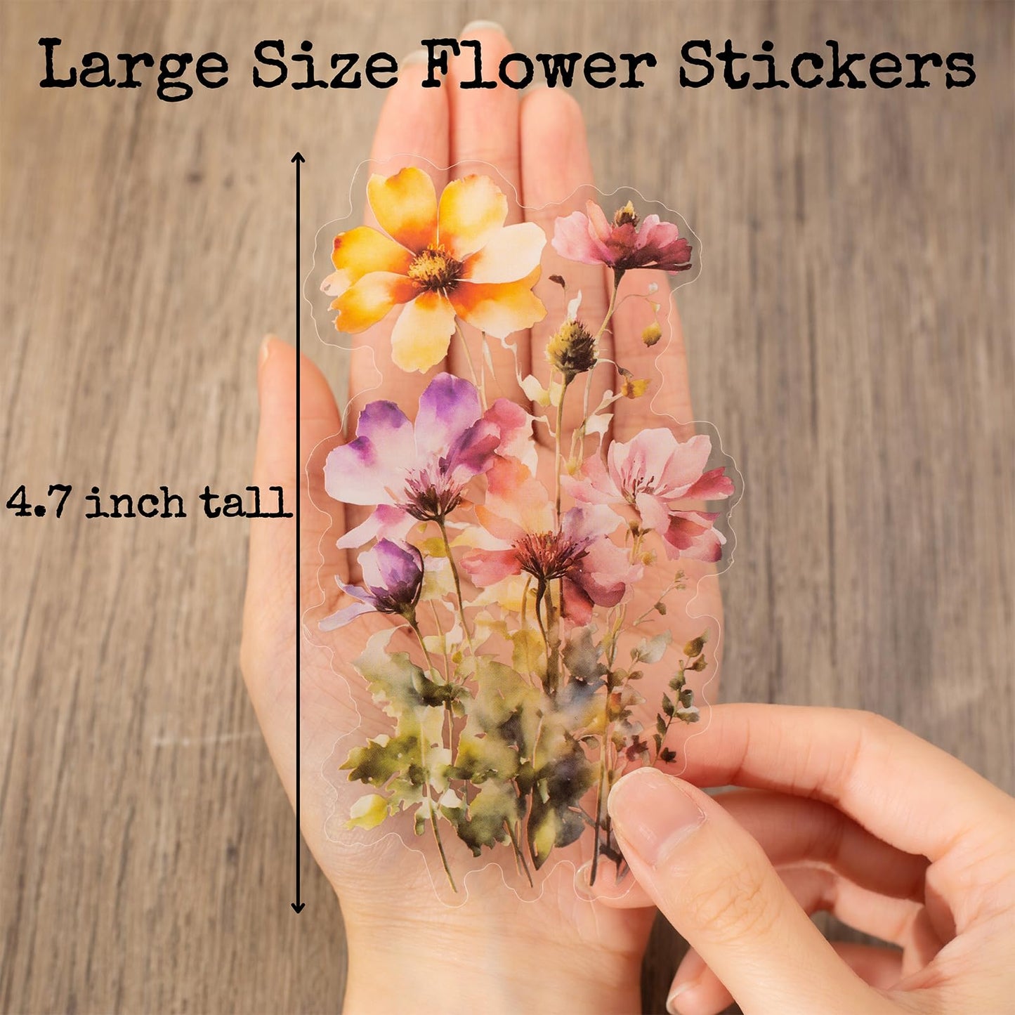 Knaid 120 Pieces Watercolor Flower Stickers Set - Big 4.7" Waterproof Clear Botanical Floral Journaling Sticker for Scrapbook Junk Journal Supplies Bullet Journals Planner Collage Laptop Paper Crafts
