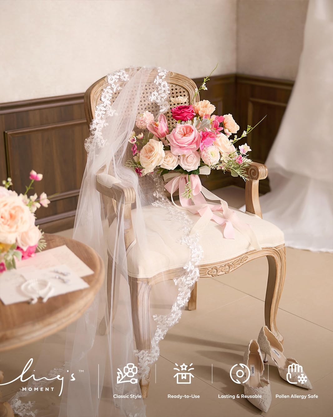 24pcs Ling's Moment Artificial Flowers Fake Silk Hydrangea Faux Peony Foam Roses Combo for DIY Wedding Bouquet