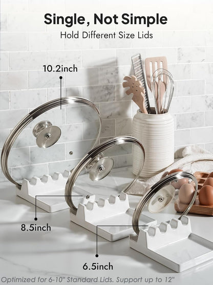 LE TAUCI Ceramic Spoon Rest for Stove Top, Spoon and Lid Rest for Kitchen Counter, Spoon Holder with Drip Pad for Multiple Utensils, Heat-Resistant, Housewarming Present - 6.2 inch, Set of 1, White