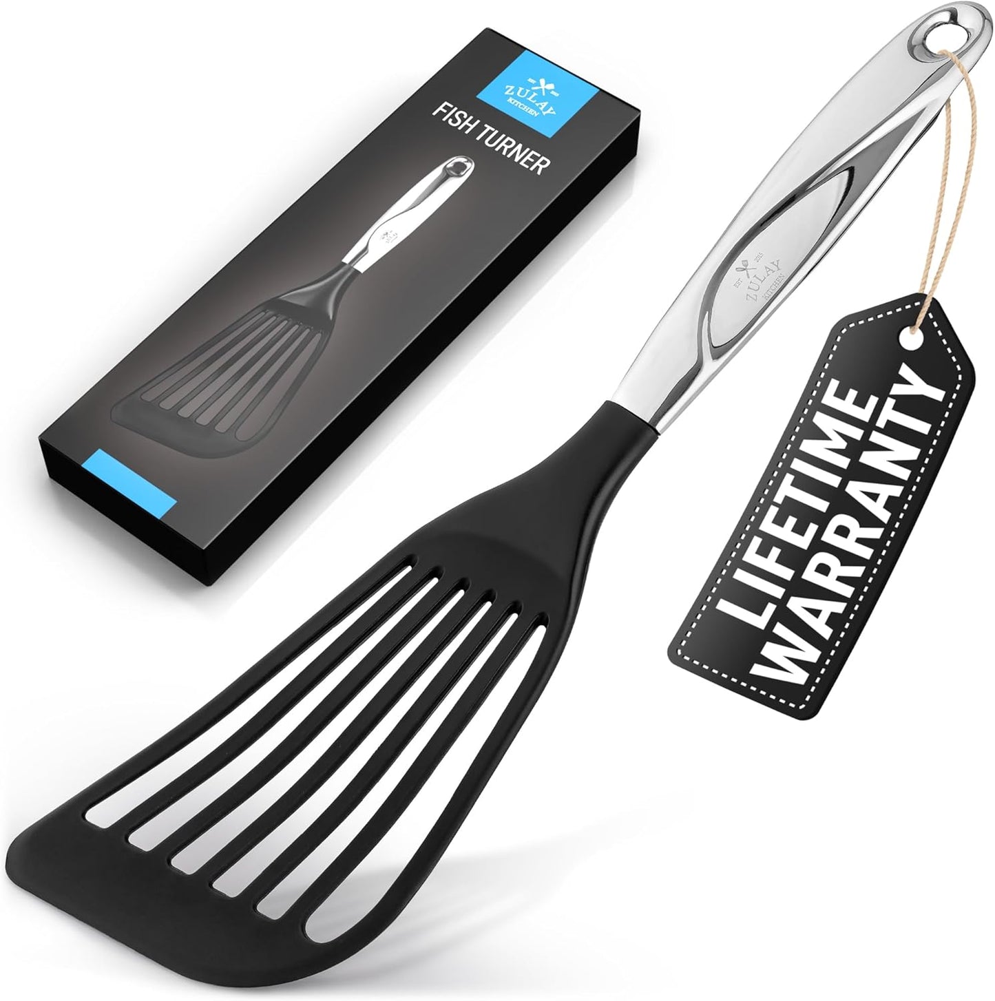 Zulay Kitchen Premium Fish Spatula: Stainless Steel Slotted Turner, Non-Stick & Easy to Clean, Perfect for Cooking