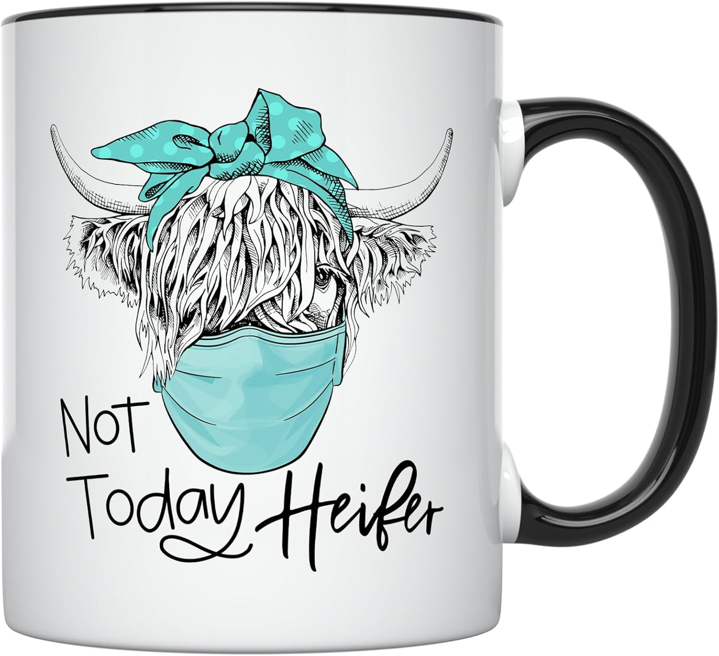 YouNique Not Today Heifer Mug - 11 Ounces Cow Coffee Mug - Social Distancing Cow Cup (Black Handle)