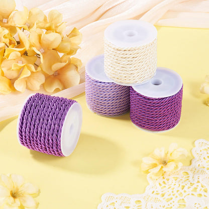 4 Rolls Braided Macrame Cords 3mm 5.4yards Twisted Trim Rope Polyester Twine Cord for Knitting Bag Wall Hangings Plant Hangers Handmade Macrame Supplies