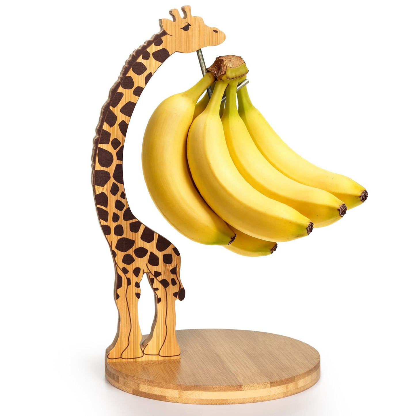 boxchess Giraffe Banana Holder Stand, Bamboo Banana Hanger with Stainless Steel Hook for Countertop or Under Cabinet – Decorative Banana Tree Fruit Holder for Even Ripening, Storage and Easy Access