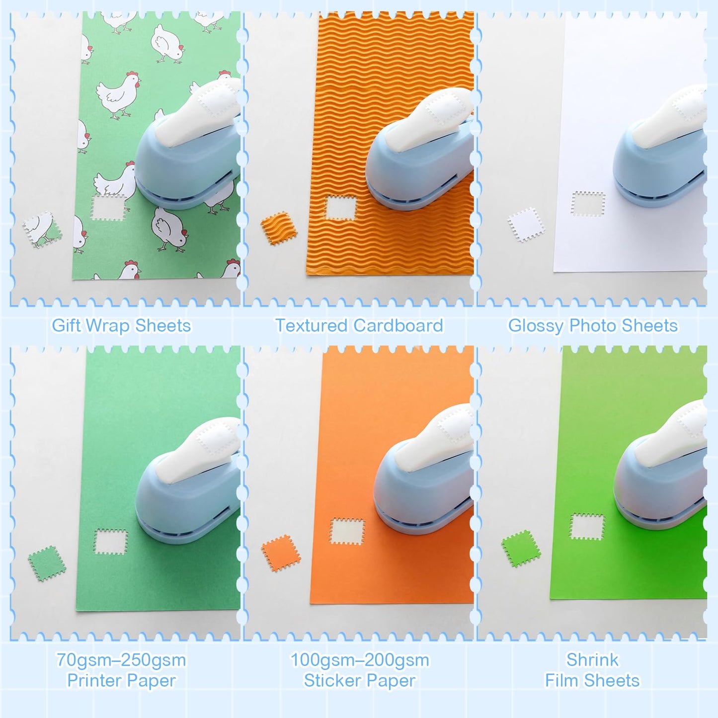 ForraFun 2 Pack Rectangular Postage Stamp Punch Scalloped Stamp Cutter Lever Action Cutout Punch for Paper Crafting Scrapbooking DIY Card Making Arts Crafts Supplies, 0.8 x 0.7 Inches
