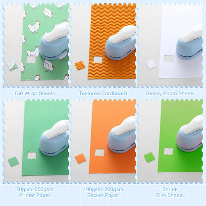 ForraFun 2 Pack Rectangular Postage Stamp Punch Scalloped Stamp Cutter Lever Action Cutout Punch for Paper Crafting Scrapbooking DIY Card Making Arts Crafts Supplies, 0.8 x 0.7 Inches