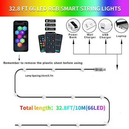 YOOWARM Smart Star Fairy Lights, 33FT 66 LED String Light, Tent Lights for Party with App, Music Sync,Group Control String Lights for Bedroom, Party, Wedding, Holiday Decorations (Star)
