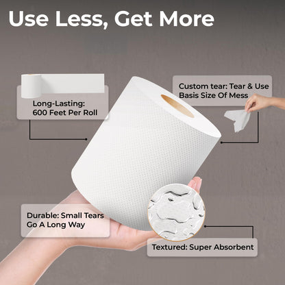 Restaurantware-Paper Towel Roll 600' x 1 Roll Long Paper Towel 8" Wide Hand Towel Roll 1 Ply Universal Dispenser 2" Core Hardwound High Absorbency Everyday Use For Commercial Washroom White