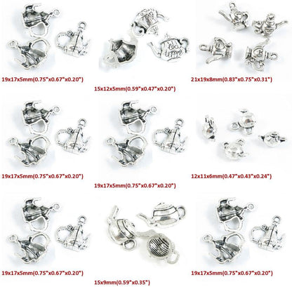 29 Pieces Antique Silver Tone Jewelry Making Charms - Teapot, Tea Kettle, Pot & Wine