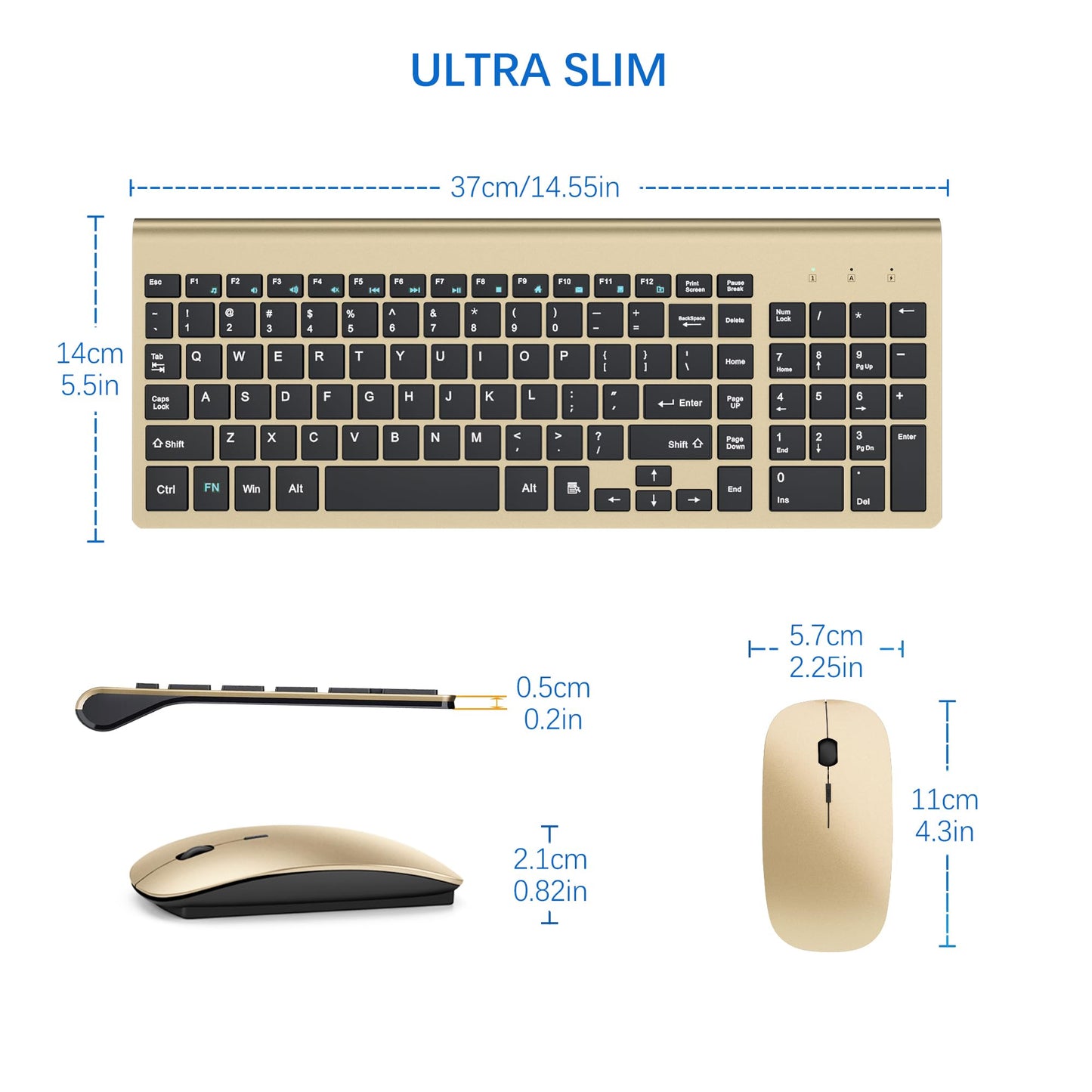 Wireless Keyboard and Mouse Ultra Slim Combo, TopMate 2.4G Silent Compact USB 2400DPI Mouse and Scissor Switch Keyboard Set with Cover, Batteries Included, for PC/Laptop/Windows/Mac - Gray Black