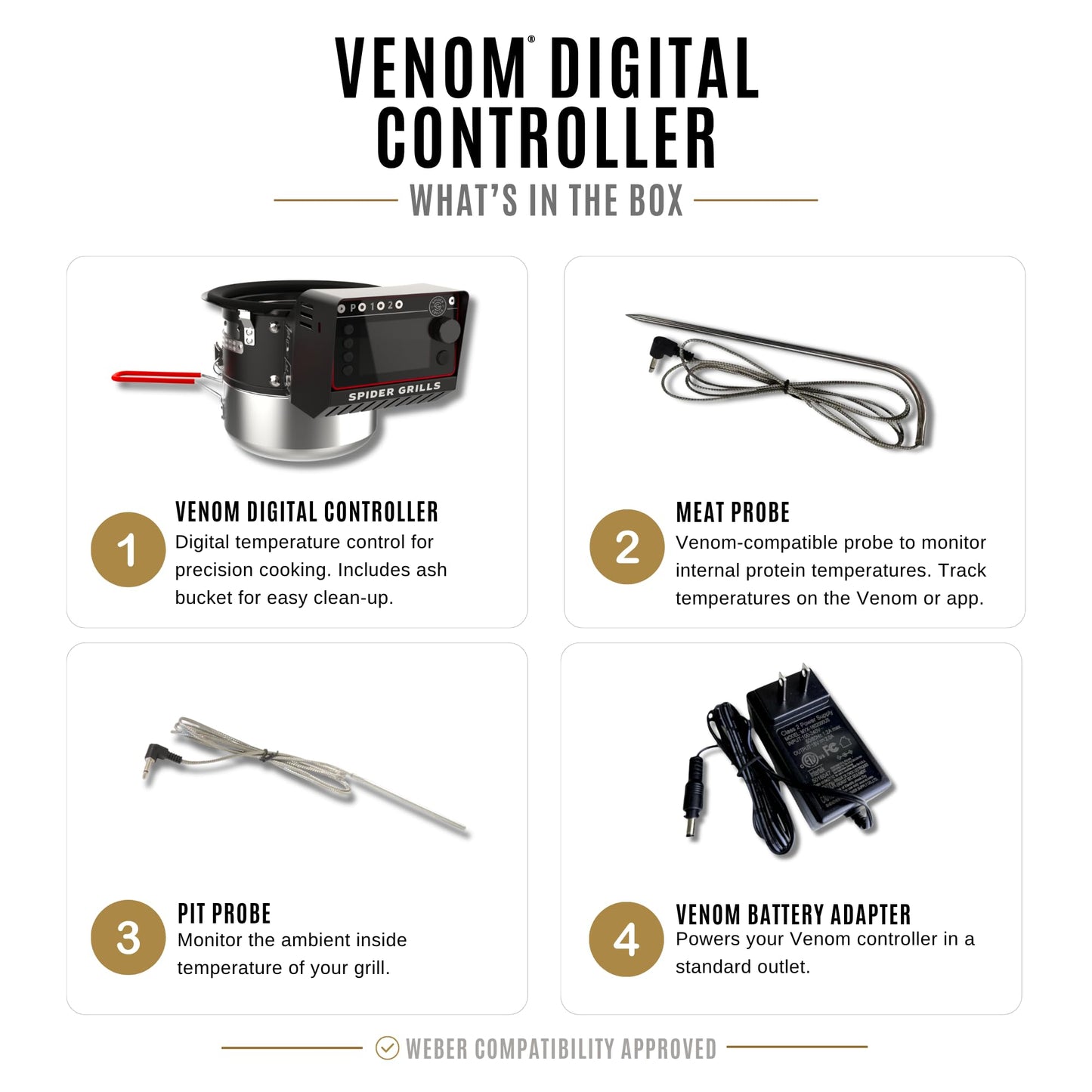 Spider Grills Venom Fan-Powered Temperature Controller with Wi-Fi and App Control for Weber Kettle Grills