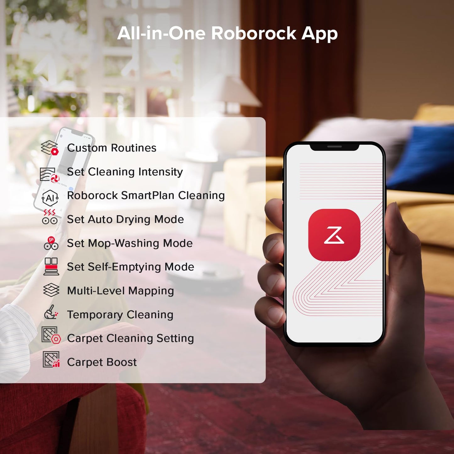 roborock Qrevo S5V Robot Vacuum and Mop, FlexiArm Edge Mopping, 12,000Pa Suction, Dual Zero-Tangle System, Smart Obstacle Avoidance, 10mm Mop Lifting, Auto Mop Washing&Drying, Self-Emptying&Refilling