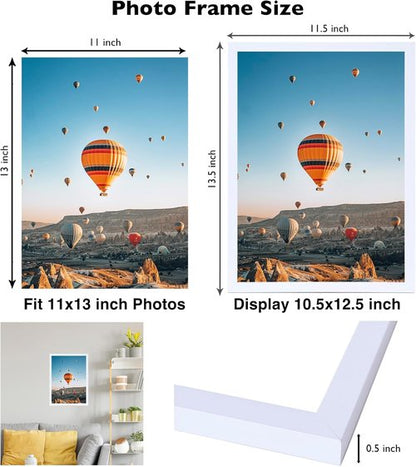 JCJMY 11x13 Picture Frame - White Wall Mount for Horizontal or Vertical Display | Shatter-Resistant Plexiglass