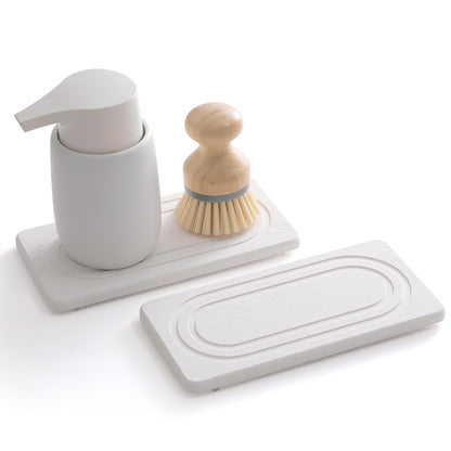2PCS Water Absorbing Stone Tray for Sink, Quick Drying Diatomite Bathroom Tray Countertop, Stone Drying Mat for Kitchen Counter Faucet, Soap Dish Dispenser Vanity Organizer, White-7.9" x 4"