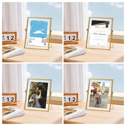 Hyuetrsa 3 Pcs Gold Floating Picture Frame, Tabletop Shelf Photo Frame, 7 x 9 '' Vertical Glass Frames for Multi Size Photos Including 4×4,4×6,5×7,for Christmas Wedding New Year