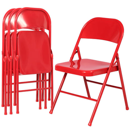 VECELO Metal Folding Chairs 4 Pack, Double Hinged Steel Frame Easy Foldable&Stackable for Office Kitchen Dinning Wedding Patio and Garden,Classic Red,Set of 4