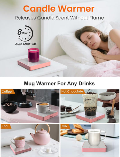 15W 3A 3 Settings 8H Coffee Mug Warmer with Wireless Phone Charger & USB Charging Port, Temp & Auto Shut Off, Candle