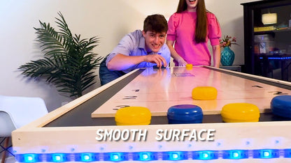 6-Foot Premium Shuffleboard Table w/LED Lights & Folding Legs - Wood Grain Edition