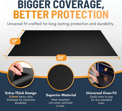 Skiennix Oven Liners - Heavy Duty Non-Stick Mats, 2 Pack, 17”x25” | BPA & PFOA Free for Easy Cleaning (Black)