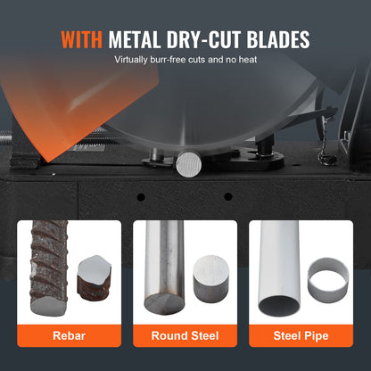 VEVOR Chop Saw, 14''/355mm Blade Diameter Cut Off Saw, 2800W 1200RPM Steel Cutting Machine, 0-45° Adjustable Dry Cut Chop Saw, Miter Saw for Cold Cut Saw for Steel/Iron/Aluminum, Black
