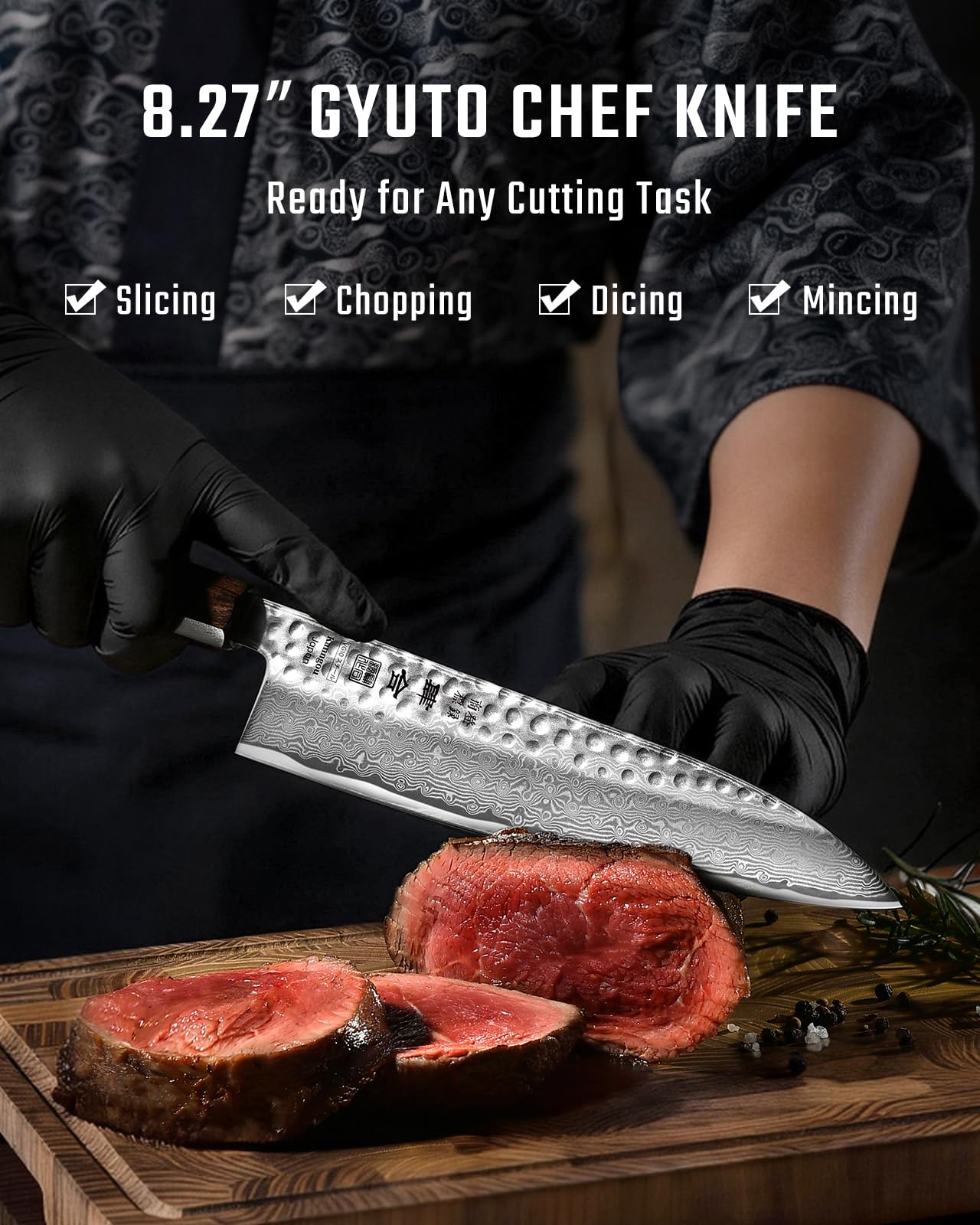 kanngou VG10 Damascus Chef Knife, 8.27 Inch Gyuto Knife with Rose Wood Handle and 67 Layers Damascus Steel, Japanese Kitchen Knife with Premium Gift Box