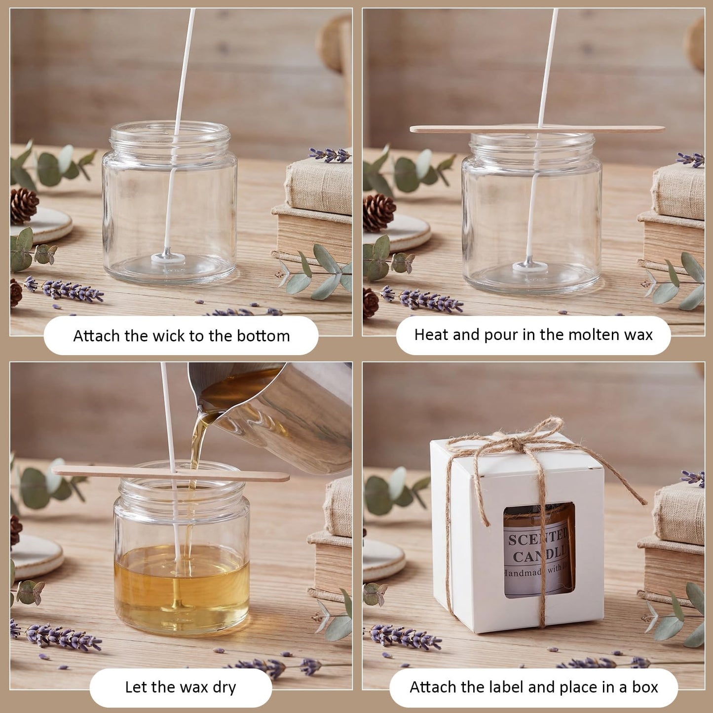 MTLEE 20 Pack 4oz Glass Candle Jars with Lids Round Empty Candle Container with Candles Making Kits Labels Gift Box Empty Canning Jars for Food Storage Spice Liquid