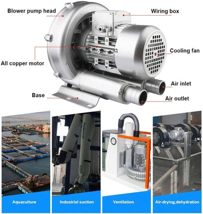 High-Pressure Regenerative Blower 120W-1100W, 110V Single Phase Vortex Ring Turbine Blower, 50Hz Industrial Vacuum Pump, 0.74HP Efficient Airflow Solution