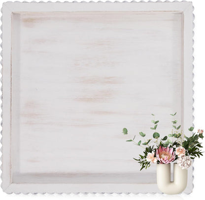 12in HPC Decor Square Decorative Tray for Home Decor- White Wood Beaded Tray- Decorative Square Tray for Living Room