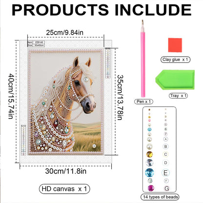 Kulvci DIY 5D Pearl Painting Kit, Horse Diamond Painting Kit for Adults Beginner, Bead Art Kits All-Pearl Dot Painting for Wall Decor, Creative Stress Relief Gift Home Decor,12 × 16 inch