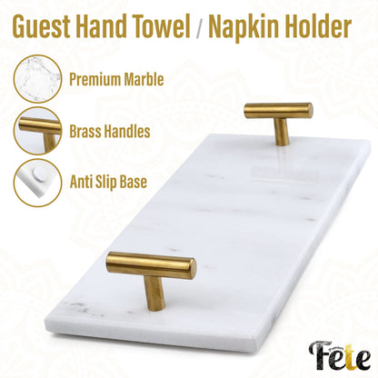 Guest Towel Holder Tray for Bathroom - White Marble-Tray - Napkin Holder for-Bathroom - Paper Hand Towel Holder.