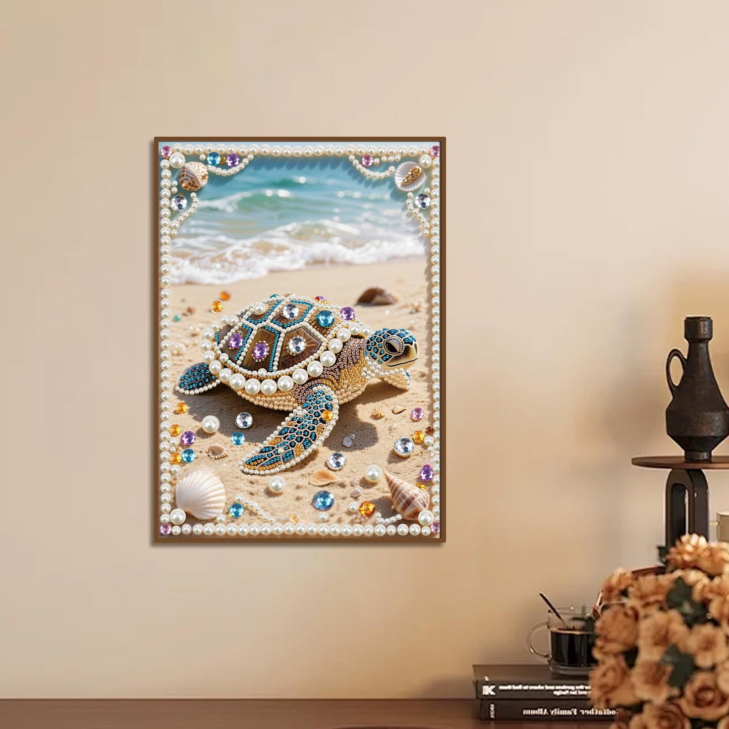 WSLWXSHM Pearl Diamond Painting Kits for Adults Sea Turtle, 5D Special Shape Diamond Art Kits for Beginners, Crystal Rhinestones Diamond Painting for Home Wall Decoration Gift 12×16inch Animal