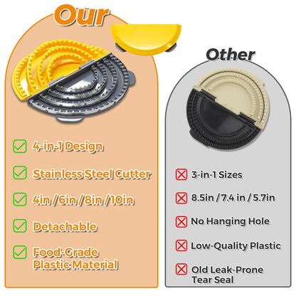 Adjustable 4 In 1 Empanada Maker Press - 4/6/8/10 Inch Large Tortilla Sealer with Steel Cutting Blade,Leak Proof Wave Tooth Design for Wraps,Burritos,Tortilla,Pasties,Pierogi,Pastelitos,Dumplings