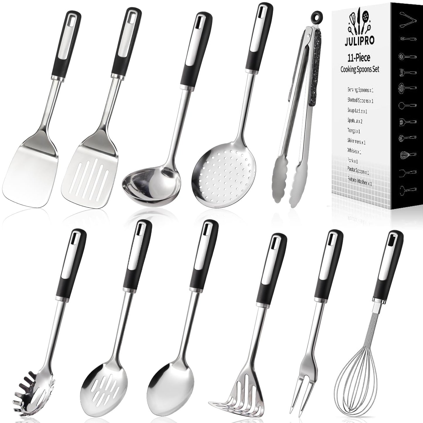 Stainless Steel Kitchen Utensil Set – Premium Thickened Cooking Utensils Set, Silver Kitchen Tools Set for Cooking, Dishwasher Safe Kitchen Tool Set