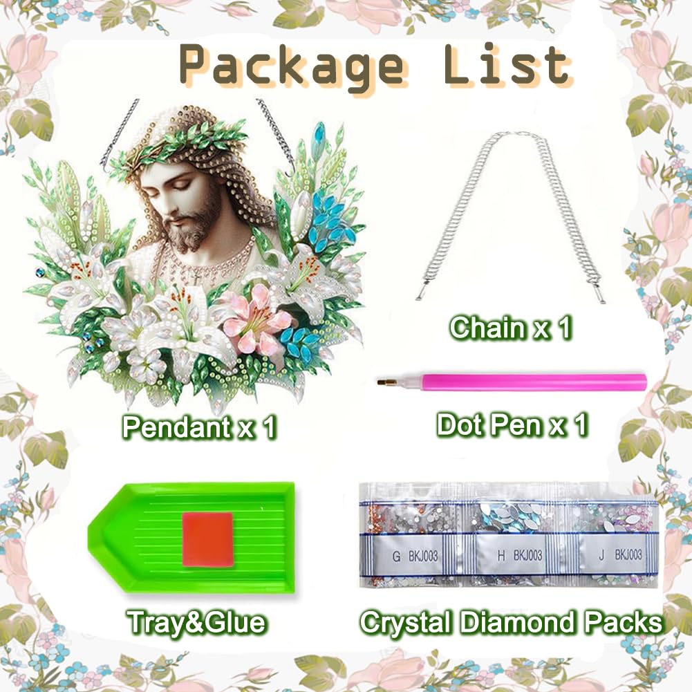 Apomelo Diamond Art Kit for Adult Jesus Religious Double-Sided Pattern Design Special Gem Diamond Art Hanging Pendant Kit Ornament for Wall Window Decor, Wreath Jesus