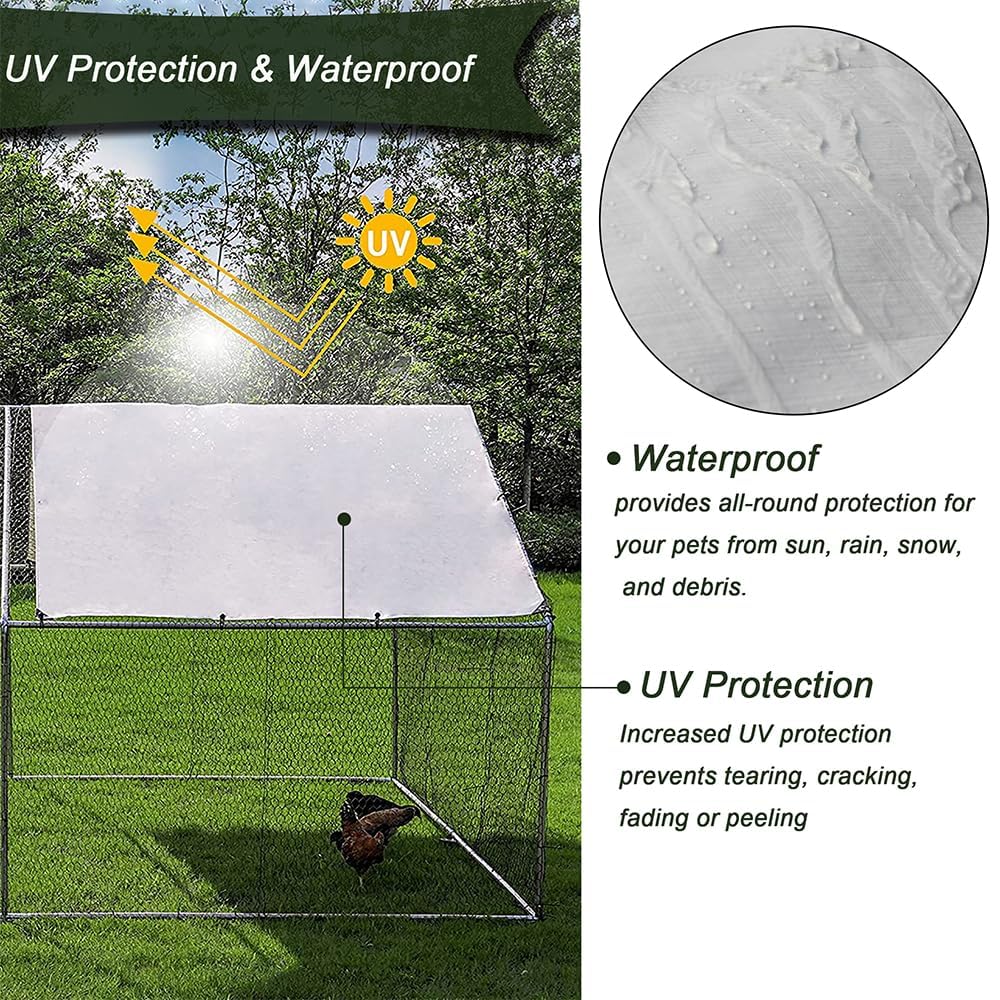 IDEALHOUSE Large Metal Chicken Coop, Walk-in Poultry Cage, 10 x 20 ft Outdoor Chicken Run Pen, Steel Frame, Waterproof and UV Cover, Hex Wire Mesh, for Chickens Ducks Rabbits