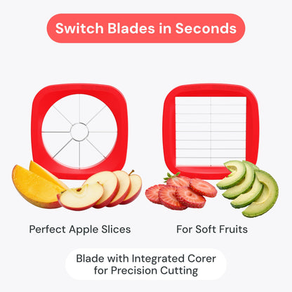 Fullstar Apple Slicer & Corer with Built-In Container – 2-Blade Fruit Cutter, 8 Slices, Includes Strawberry & Soft Fruit Attachments, Heavy-Duty Stainless Steel, Mess-Free Meal Prep