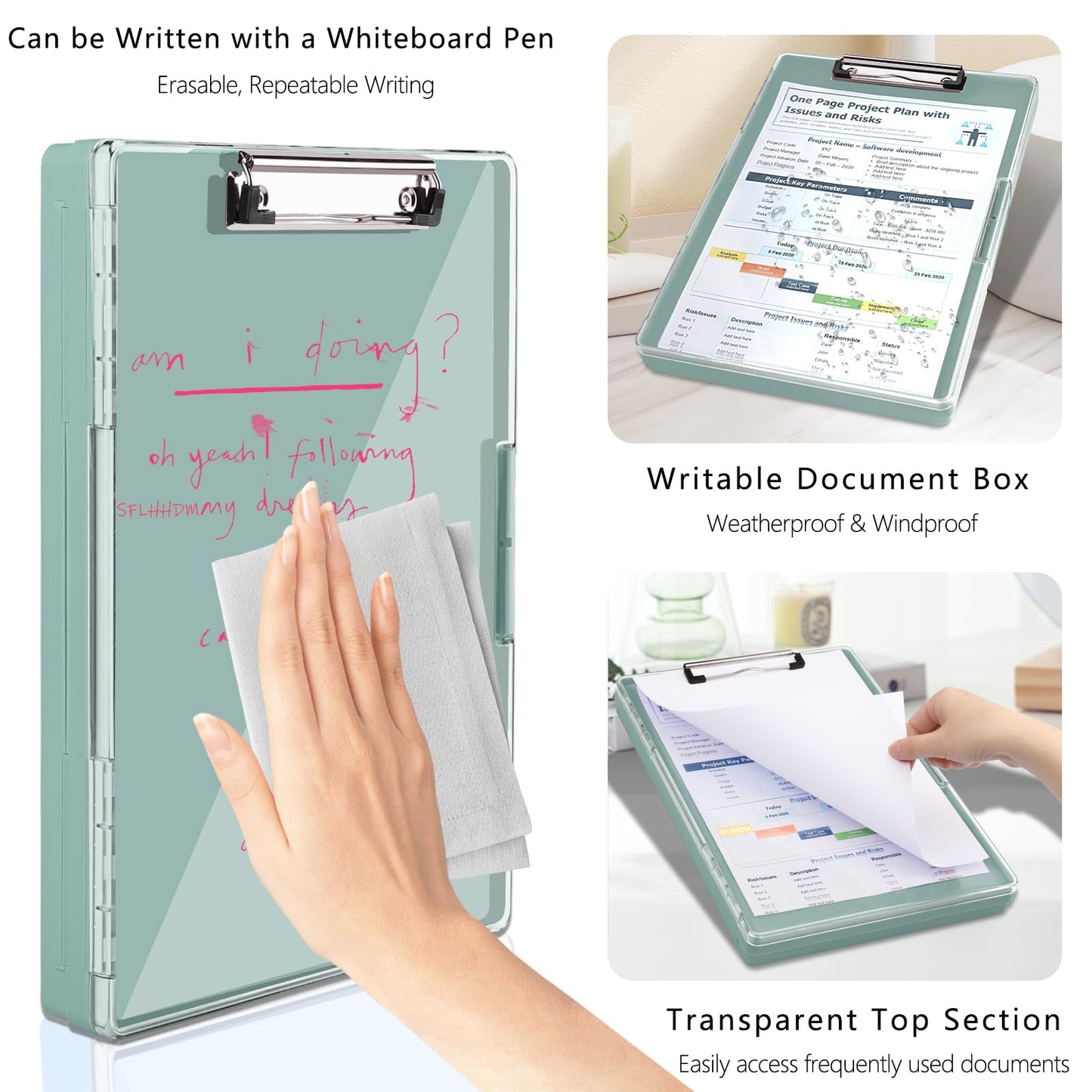 SFLHHDM Clipboard with Storage,Heavy Duty Clip Boards 8.5x11 with 2 Storage Case,Clear Visible Panel Storage Clipboards,Side Opening Nursing Clipboard Folder for Office Supplies-Dark Green