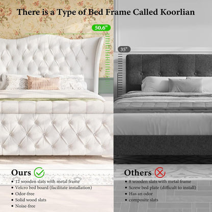 koorlian King Size Bed Frame,Chenille Upholstered Sleigh Bed with Scroll Wingback Headboard & Footboard,Luxury & Soft Button Tufted Modern Bed,Easy Assembly,No Box Spring Needed