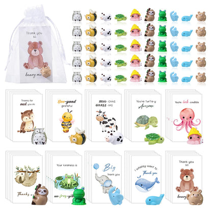 BESARME 50 Set Employee Appreciation Gifts Bulk, Teacher Appreciation Gifts for Coworkers Staff Thank You Gift Resin Animal Set with Inspirational Note Cards School Supplies