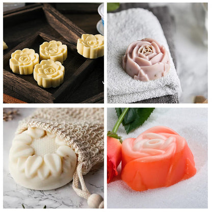 WOOPSOO 4 Pcs Flower Soap Molds Rose Silicone Molds Cake Molds Floral Chocolate Mold Set for Home Handmade DIY Candle Baking Tray Bars Wax Melts Tool