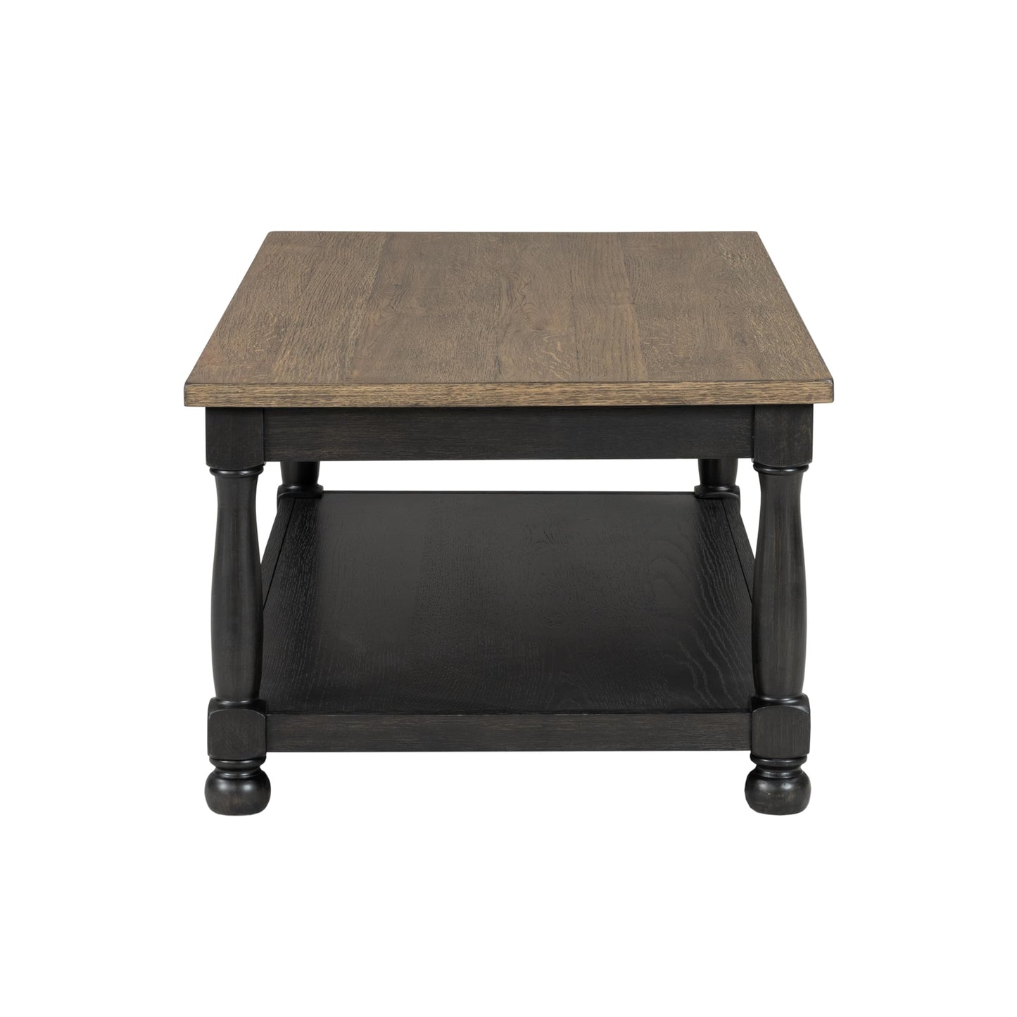 Furniture of America Narella Solid Wood 48-inch Rectangular Coffee Table with Two-Toned Design and Farmhouse Legs for Living Room, Weathered Black