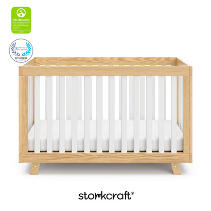 Storkcraft Beckett 3-in-1 Convertible Crib – GREENGUARD Gold Certified, Fits Standard Crib Mattress, Converts to Toddler Bed and Daybed, 4 Mattress Heights, Grow-with-Me Design (Natural and White)