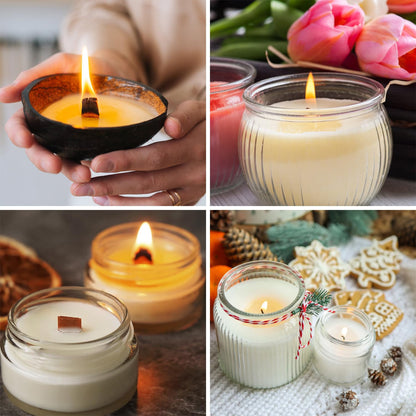130 Pcs Candle Wicks for Candle Making Kit: 100 Cotton & 30 Wood Wicks with Complete Tool Set (Wick Holders, Wick Stickers, Candle Tabs, Tweezers, Pen), for Soy Beeswax DIY Candles