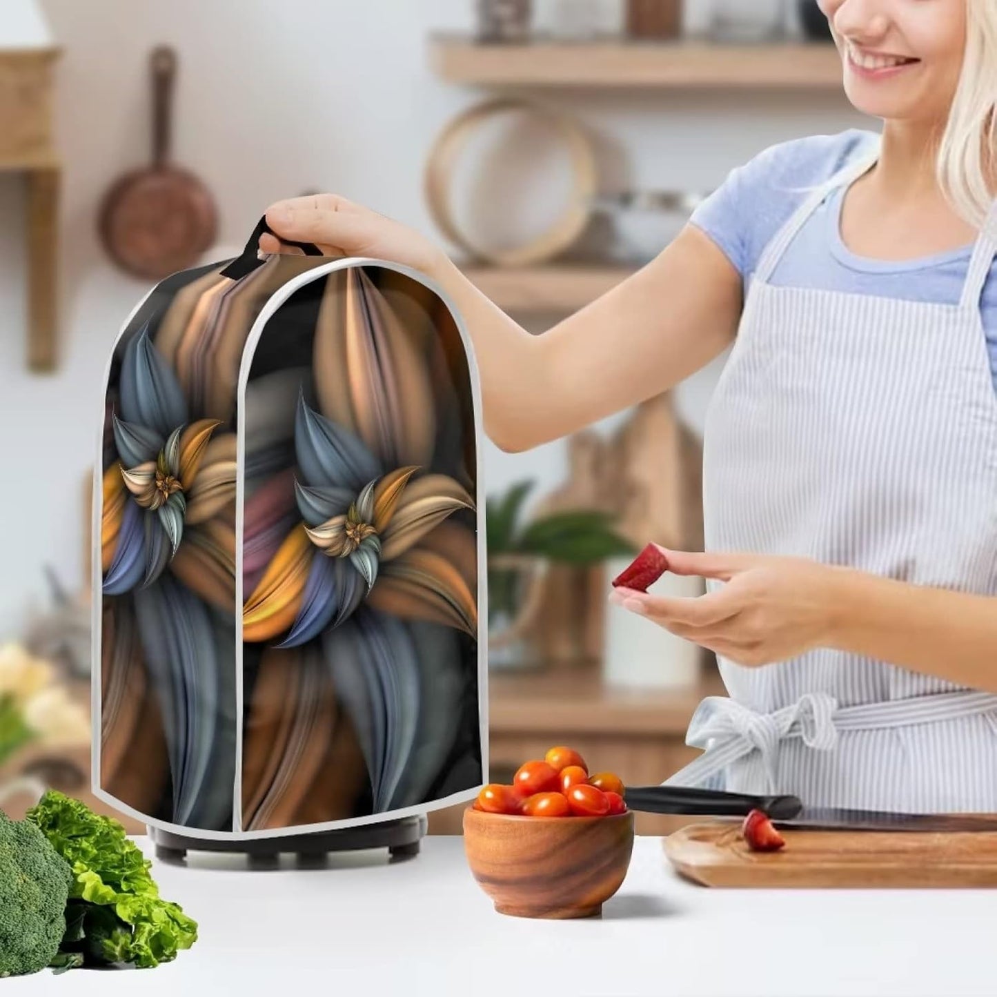 Brown Flower Blender Cover - Dust Proof Washable Small Appliance Cover, Durable Foldable Kitchen Decorations for