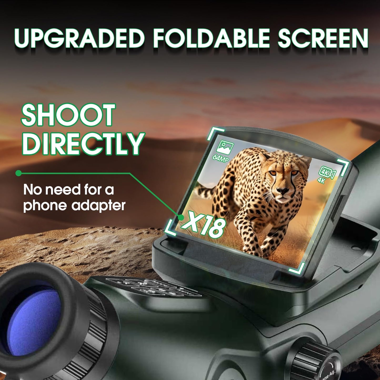 Digital Spotting Scope with Screen Portable Auto-Focus Electronic 4K Smart Telescope with Tripod 32GB SD Card and Carrying Bag for Stargazing Bird Watching, Wildlife Viewing Hunting Green