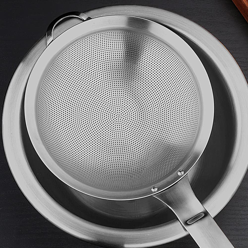 Fine Mesh Stainless Steel Metal With HoleSieve Food Strainer Grease Spider Skimmer And With Handle Large Holes Slotted Colander Frying Spoon Set,Handheld For Kitchen Cooking And Filter Food Residues