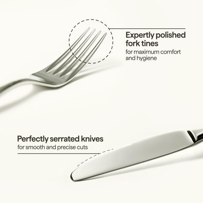 Luciella Tropea Polished Flatware Set for 8, 45-Piece Premium 18/10 Stainless Steel Silverware Set with Serving Utensils, Modern Mirror Finish, Rust Resistant, Dishwasher Safe, House Warming Gifts