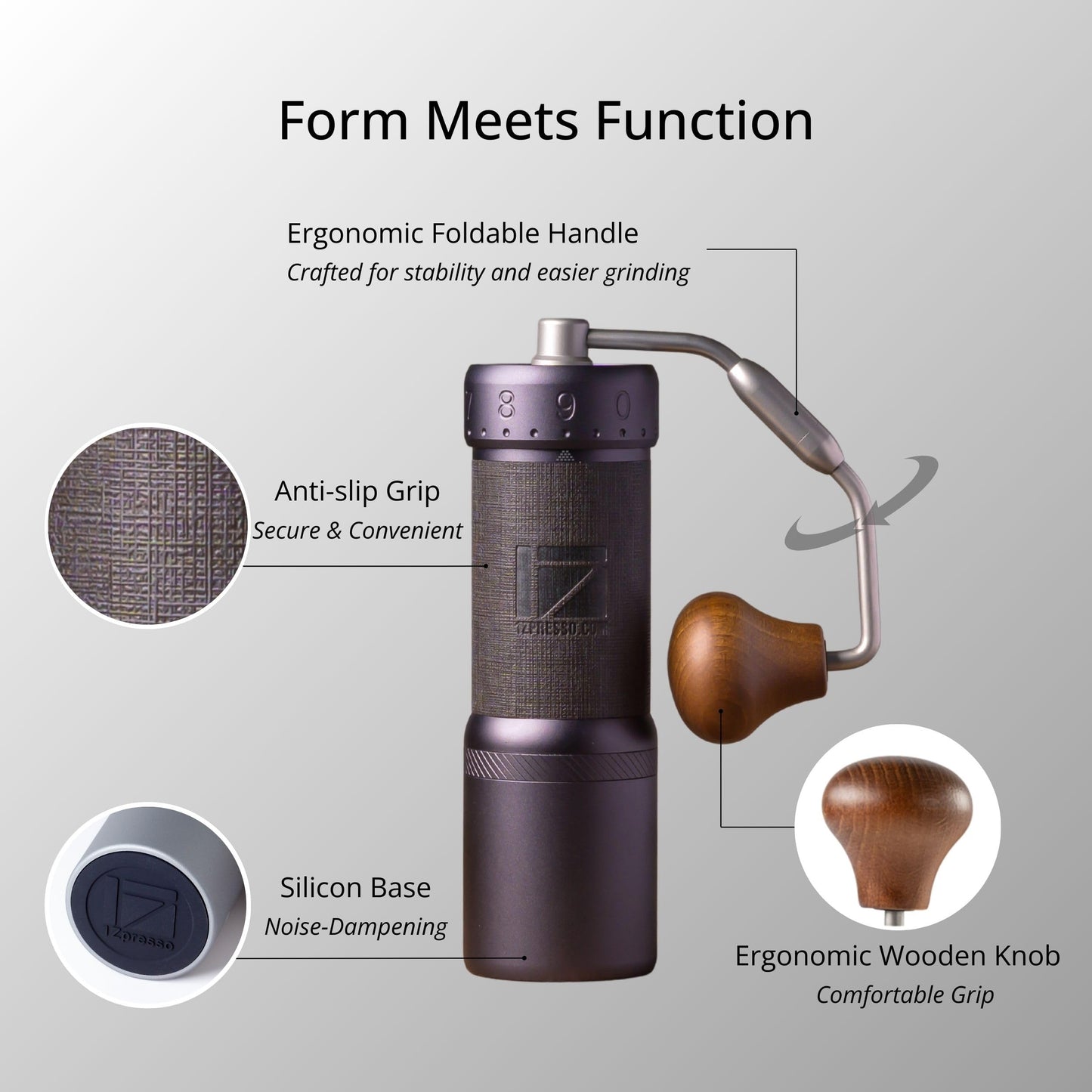 1Zpresso J-Ultra Manual Coffee Grinder Iron Gray, Conical Burr, Foldable Handle, Magnet Catch Cup Capacity 40g, Numerical Adjustable Finely Setting, Faster Grinding Efficiency Ideal for Espresso